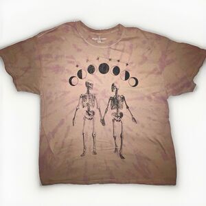 Desert Dreamer Brown/Purple Tie-Dye Skeleton Moon Phase Crew Neck Tee